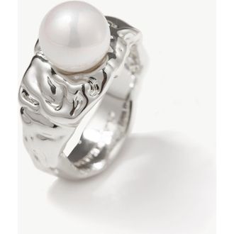 Classicharms Nora Freshwater Pearl Molten Statement Ring in Silver at Nordstrom, Size 7