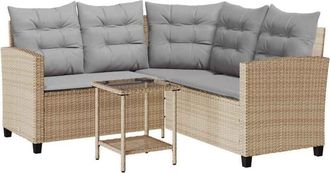 vidaXL Divano da Giardino con Tavolo e Cuscini a l Beige in Polyrattan - Vidaxl