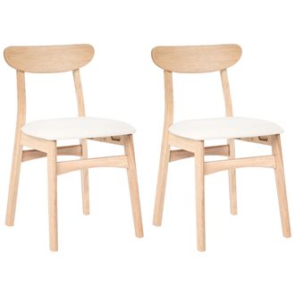 Beliani Conjunto De 2 Sillas De Comedor Sin Reposabrazos Estructura De Madera De Caucho Marr&oacute;n Claro Asiento De Tela Beige Claro Doyle
