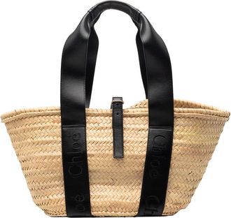 Chlo&eacute; Pre-owned Chloe Medium Raffia and Smooth Calfskin Sense Basket Tote Ladies QZR5DU120T4TG22S