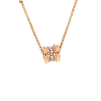 Bulgari B. Zero1 Pendant Necklace 18K Rose Gold with Pave Diamonds Mini