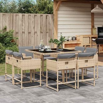 vidaXL Set Comedor De Jard&iacute;n 9 Pzas Con Cojines Rat&aacute;n Sint&eacute;tico Beige Vidaxl