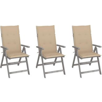 vidaXL Sillas Reclinables De Jard&iacute;n Con Coj&iacute;n 3 Pcs Acacia Masiva