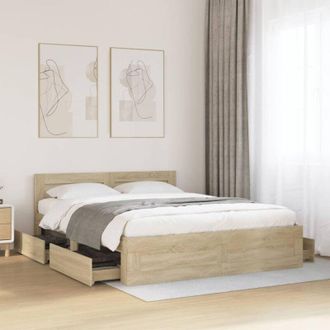 vidaXL Cama Con Cabecero Madera De Ingenier&iacute;a Roble Sonoma 150x200 Cm Vidaxl