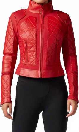 Blanc Noir Classic Leather Mesh Moto Jacket In Haute Red