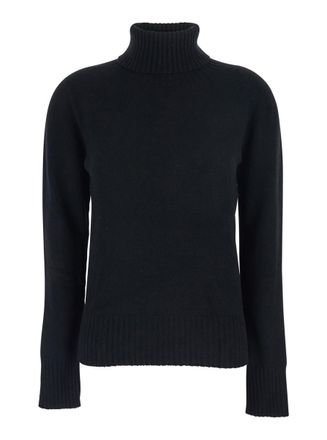 Mauro Grifoni Black Turtleneck Sweater With Ribbed Trims In Wool Woman