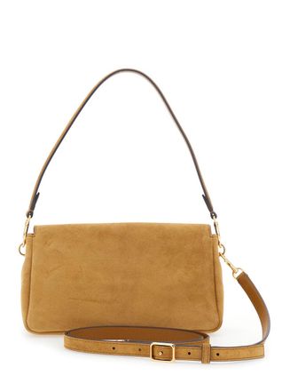 Tory Burch Womens Crossbody Bag Charlie Suede Brown Shoulder