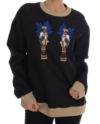 Dolce & Gabbana Black Fairy Tale Brocade Zipper Womens Sweater