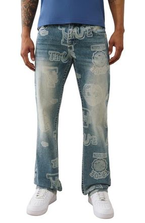 True Religion Ricky AOP Button Flap Straighjt Jeans in Gridiron Blue Medium Wash at Nordstrom, Size 36