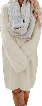 Generic Ladies Long Sleeve Jumpers Plus Size - Womens Soft Fluffy Jumper Dress - Warm Loose Sweater Jumperdresses Long Jumpers Plain Crew Neck Longsleeve Tops