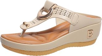 Generic Summer Women Sandals Womens Europe And The States Foreign Trade Metal Buckle Thick Bottom Flip Flops Female Summer New External Slope With Beach Drag 