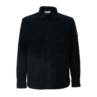 Stone Island Cotton Moleskine Overshirt With Classic Collar And Removable Logo
