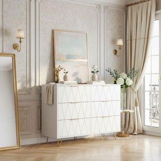 OEM C&oacute;moda De 6 Cajones Blanca 100 X 34 X 72 Cm - Madera Y Metal, Anti-vuelco, Patas Met&aacute;licas