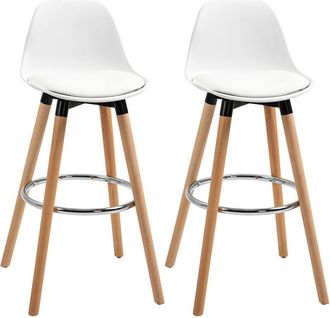 HOMCOM Homcom - Juego de 2 Taburetes de Bar Tapizado en pu Taburetes Altos de Cocina con Asiento 70 cm de Altura y Patas de Madera 40x42x91 cm