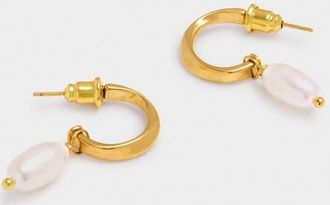 Katie Loxton Pearl Lustre Hoop Earrings in Pearl and Gold at Nordstrom