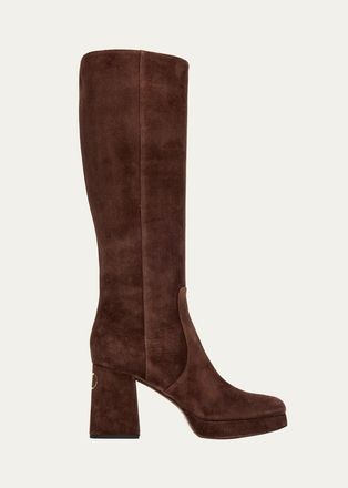 Valentino Garavani 90mm Fawcette Platform Suede Knee-High Boots