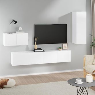 vidaXL Vidaxl - Set De Muebles Para Tv 4 Piezas Madera Contrachapada Blanco
