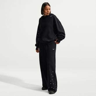 Nike Womens Studio Fleece Medium Weight Mid-Rise Wide-Leg Pants in Black | IX7048-001