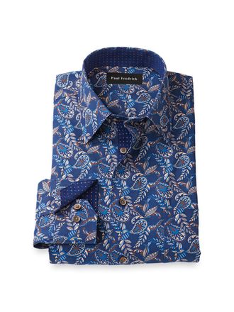 Paul Fredrick Comfort Stretch Non-iron Paisley Dress Shirt With Contrast Trim