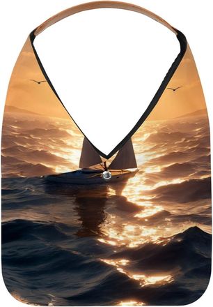 Generic Sailboat Sunset View Reusable Lightweight Grocery Bags - Foldable Into Compact Pouch, Washable & Sturdy, Multipurpose for Shopping and Travel