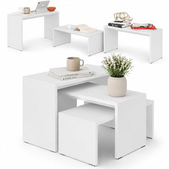 Decortie Tavolino Caffe Divano Salotto Rettangolare 3pz Design Moderno Legno Bianco