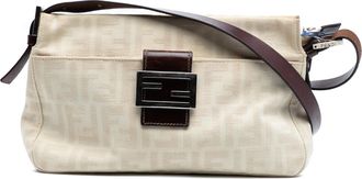 Fendi Pre-owned Womens Baguette Shoulder Bag Ff Logo - Ivory Textile - One Size