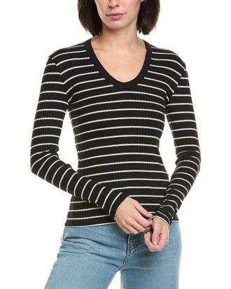 perfectwhitetee Rib Stripe Luxe U-Neck T-Shirt
