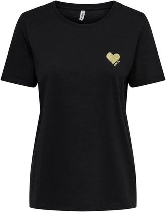 Only T-Shirts, female, Black, Size: 2XS Ella LS Tee Gold Heart Short Sleeves