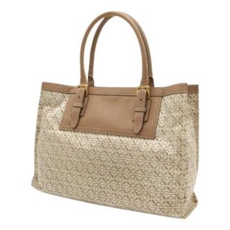 Loewe Bolso Tote de Lona y Piel Anagram Pre-owned - Pre-owned - Mujer - Beige - ONE SIZE