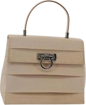 Ferragamo Pre-owned Handbags, female, Beige, Size: ONE SIZE Pre-owned Canvas Handbag