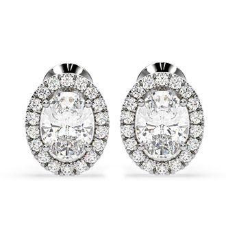 The Diamond Store Georgina Oval Lab Diamond Halo Earrings 2.45ct in 18K White Gold F/VS1
