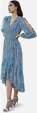 Yumi Paisley Dipped Hemline Midi Dress in Blue at Nordstrom, Size 12
