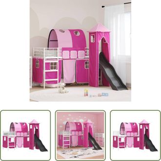 vidaXL vidaXL Letto con scivolo - Struttura del letto loft per bambini Bianco e Rosa 75 x 190 cm