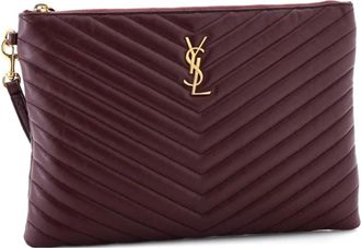 Saint Laurent Classic Monogram Wristlet Pouch Matelasse Chevron Leather Medium clutch bag - Rood