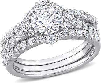 Mimi & Max 2ct DEW Created Moissanite Halo Bridal Ring Set in Sterling Silver
