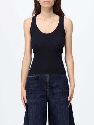 Max Mara Top slim fit in maglia di cotone a coste con scollo a U