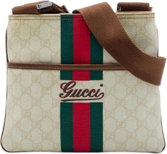 Gucci Pre-owned Canvas Crossbody Bag - Dames - Vintage Schoudertas - Beige - ONE Size - Leer - Vintage
