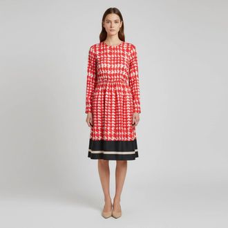 Marni Red/white Printed Satin Belted Midi Dress
