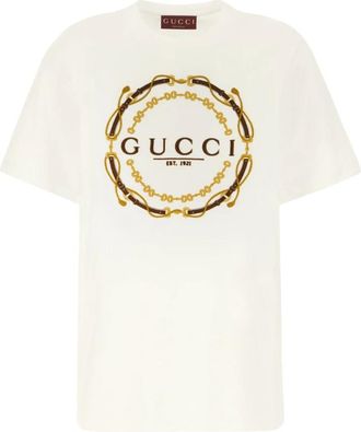Gucci T-shirt van katoenen jersey met print - Dames - T-shirts - Beige - XS - Katoen - Tops