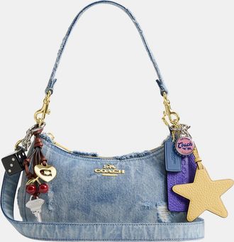Coach Womens Teri Shoulder Bag In Loved Denim With Charms - Dark Blue - One Size