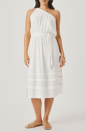 Splendid Ava One-Shoulder Gauze Midi Dress in White at Nordstrom, Size Medium