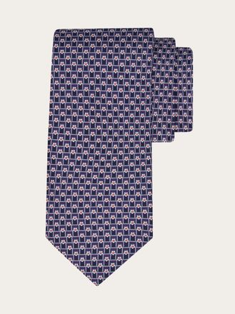Ferragamo Men Tournament print silk tie Blue