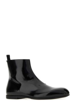 Jil Sander Mens Polished Leather Ankle Boot Black Calf