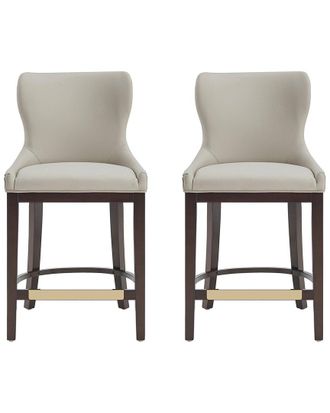 Manhattan Comfort Set Of 2 Blair Leatherette Counter Stools With Beech Wood Legs