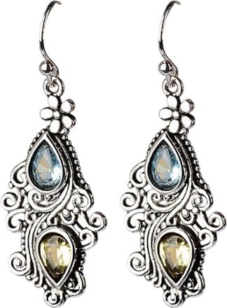 Generic Crafted Silver Garnet Dangle Earrings | Long French Wire Hook Gemstone Jewelry & Indonesia Traditional Ways 2 L x 0.5 W Earnings (Navy, 3cm)