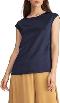 LilySilk Basic Cap Sleeves Silk Tee in Navy Blue at Nordstrom, Size Medium