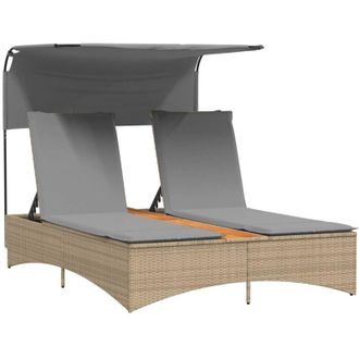 vidaXL Vidaxl - Tumbona Doble Con Capota Y Cojines Rat&aacute;n Sint&eacute;tico Beige Mix