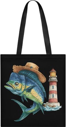 Generic Mahi Tuna Fish Lighthouse Tote Bag for Women Men Shoulder Bags Purses Pouch Handbags