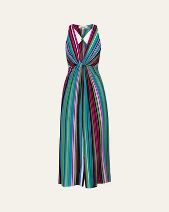 Diane Von F&uuml;rstenberg Zella Striped Twist-Front Plunging Midi Dress