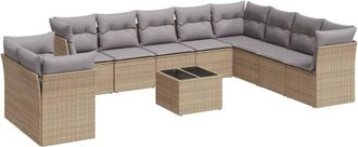 vidaXL Set De Sof&aacute;s De Jard&iacute;n 11pzas Con Cojines Rat&aacute;n Sint&eacute;tico Beige Vidaxl